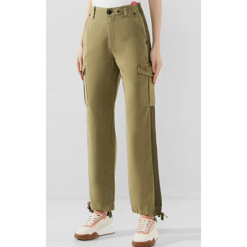 RAG & BONE High Rise Twill Cargo Utility Pant Jean Bright Olive Farfetch 26 $295